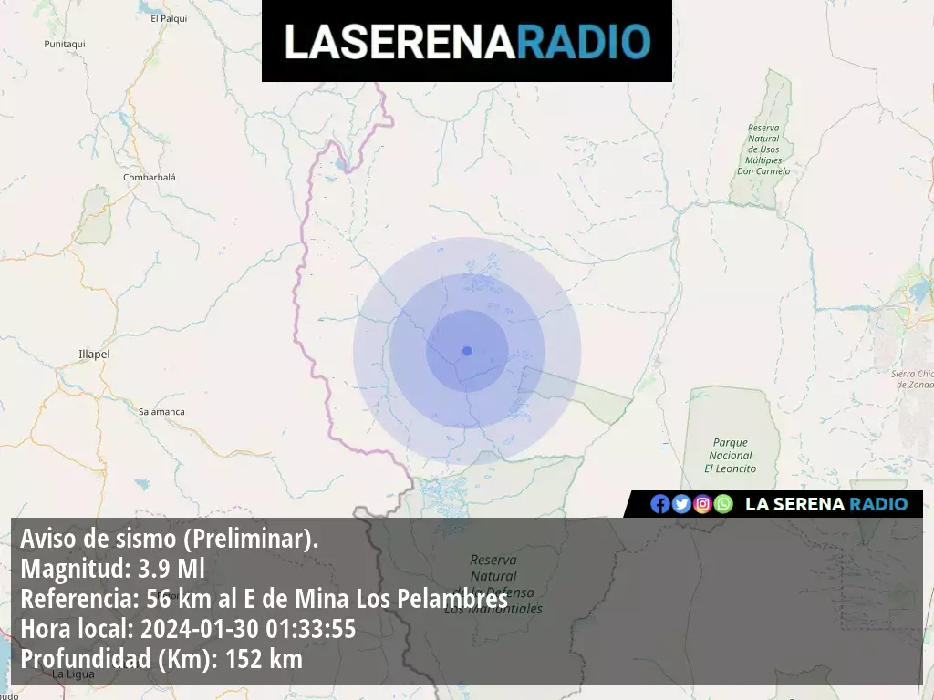 Sismo de menor intensidad a 56 kilómetros al este de Mina Los Pelambres