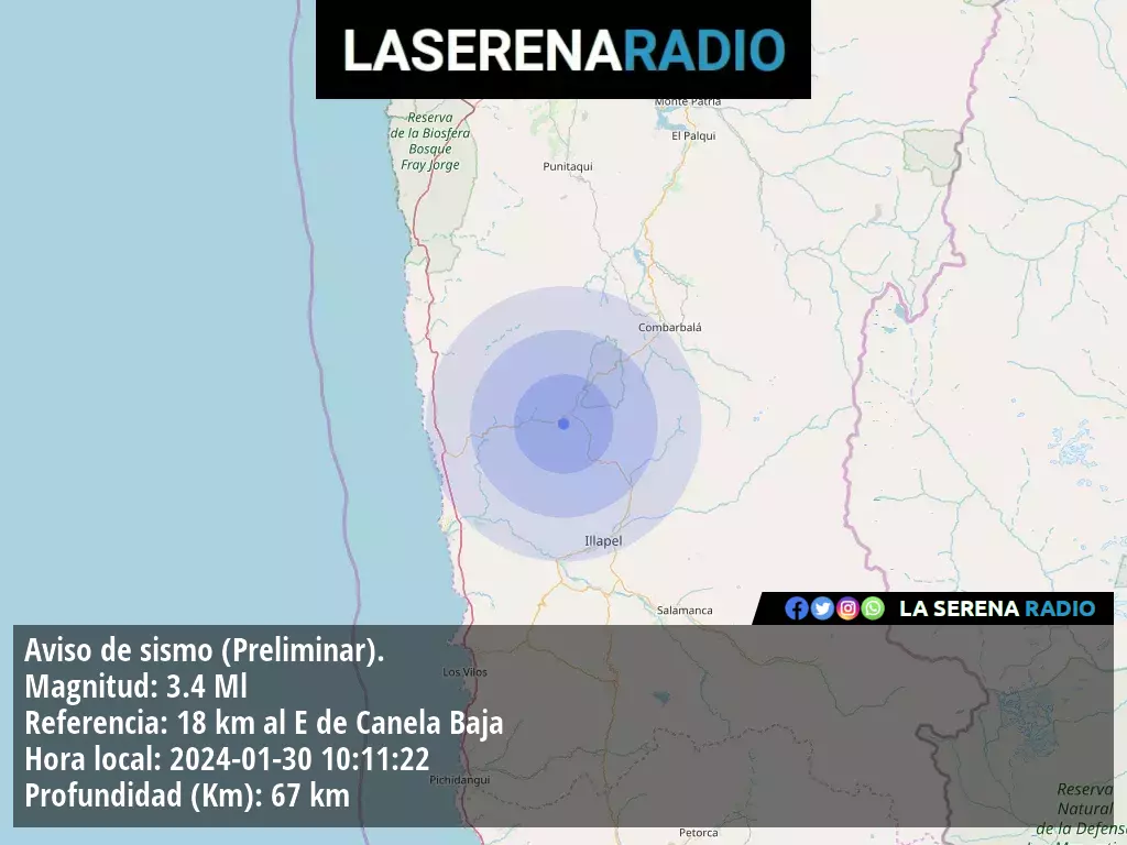 Sismo de menor intensidad a 18 kilómetros al este de Canela Baja