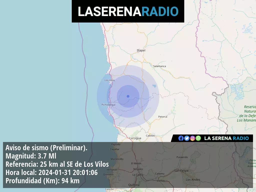 Sismo de menor intensidad a 25 kilómetros al sureste de Los Vilos