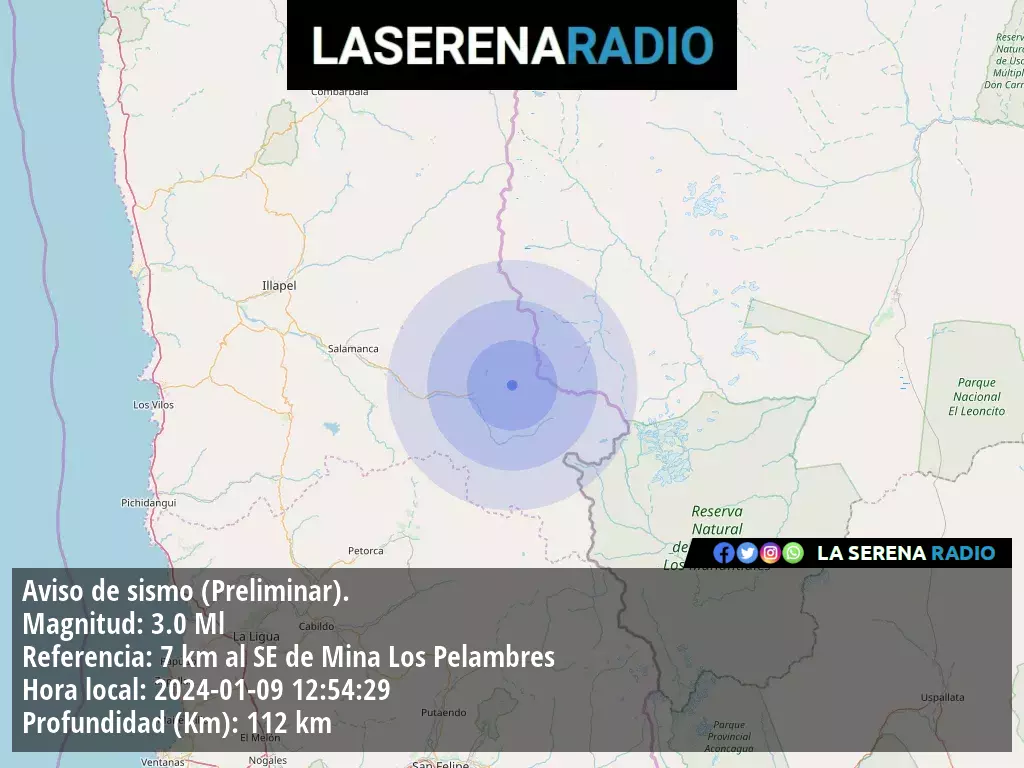 Sismo de menor intensidad a 7 kilómetros al sureste de Mina Los Pelambres