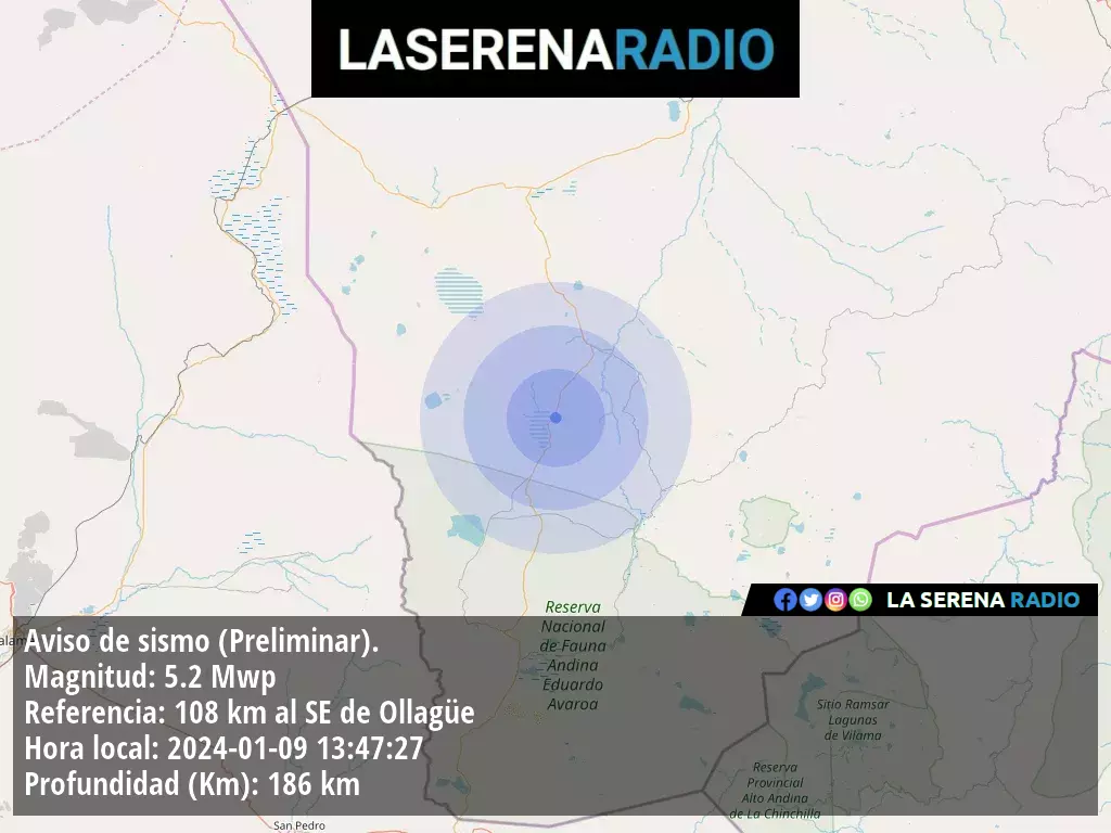 Sismo de mediana intensidad a 108 kilómetros al sureste de Ollagüe