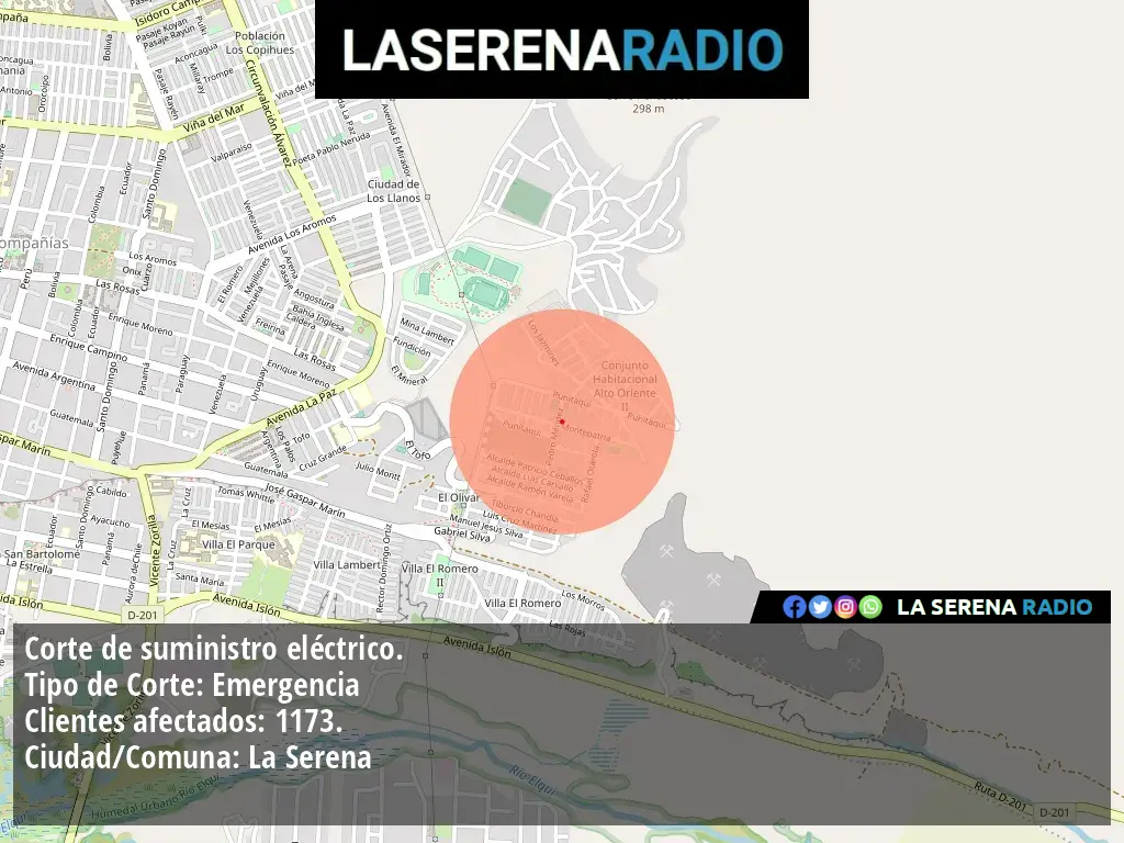 Corte de suministro eléctrico afecta a 1173 clientes en La Serena