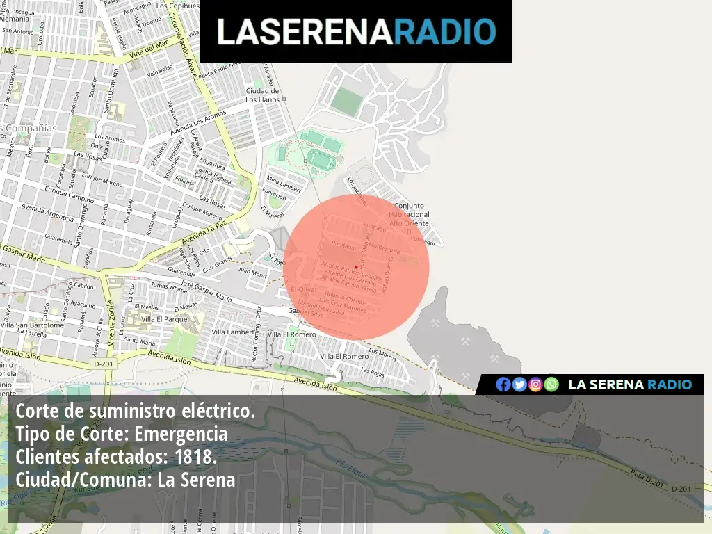 Corte de suministro eléctrico afecta a 1818 clientes en La Serena