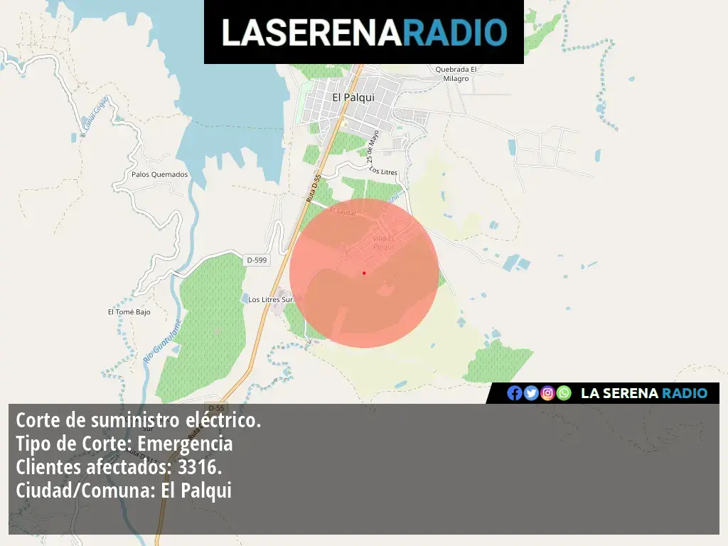Corte de suministro eléctrico afecta a 3316 clientes en El Palqui