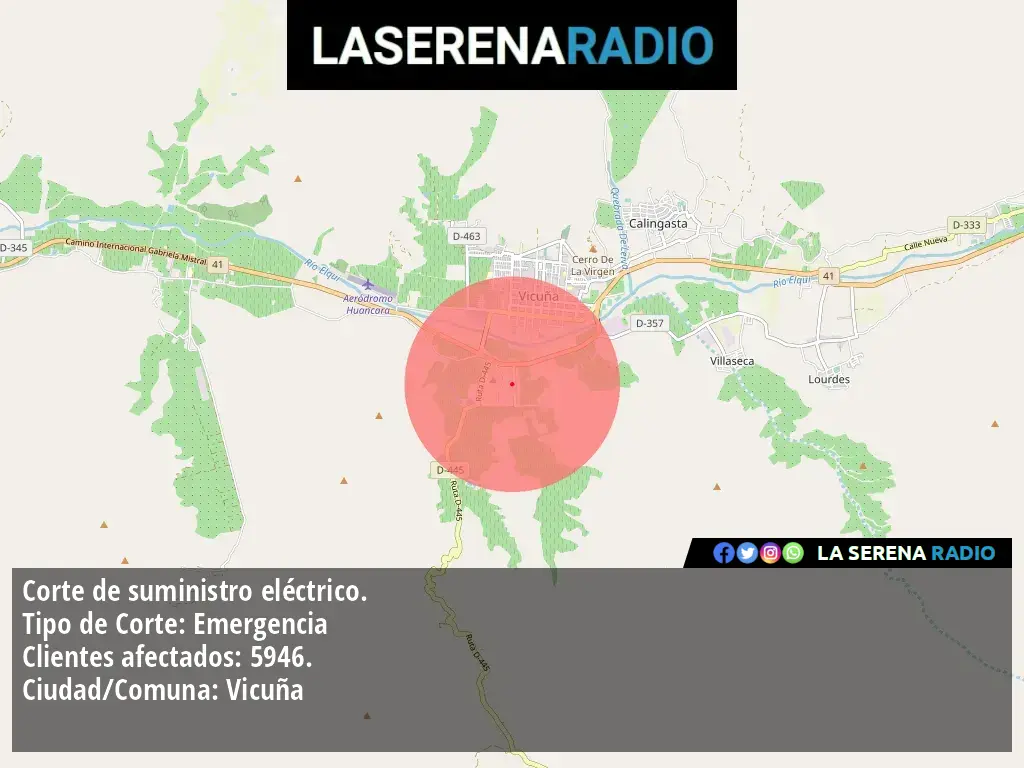 Corte de suministro eléctrico afecta a 5946 clientes en Vicuña