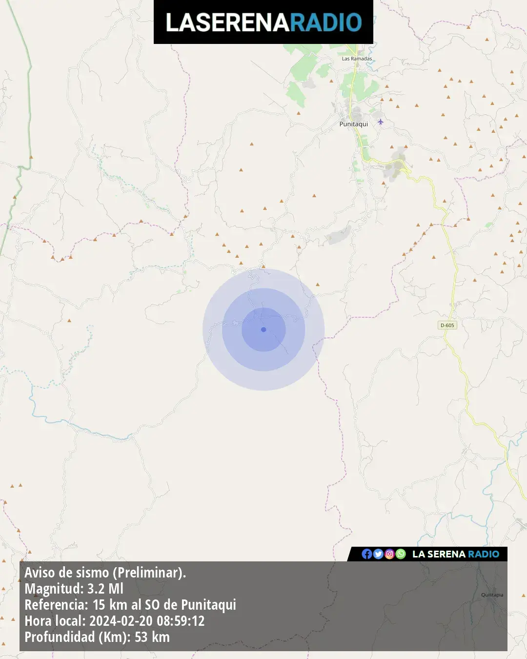 Sismo de menor intensidad a 15 kilómetros al suroeste de Punitaqui