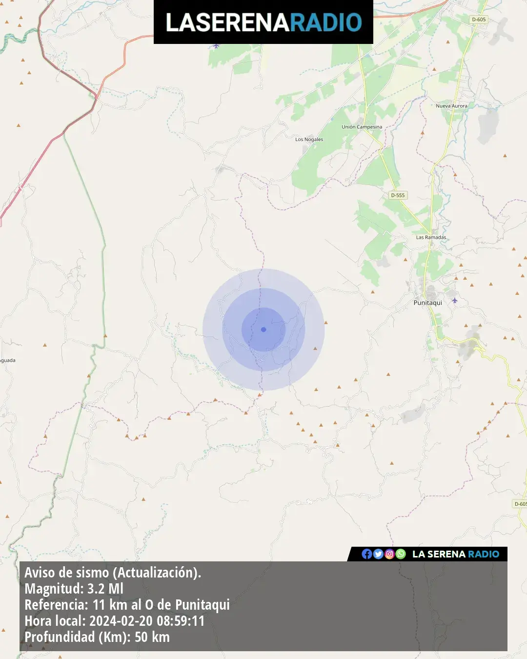 Sismo de menor intensidad a 11 kilómetros al oeste de Punitaqui