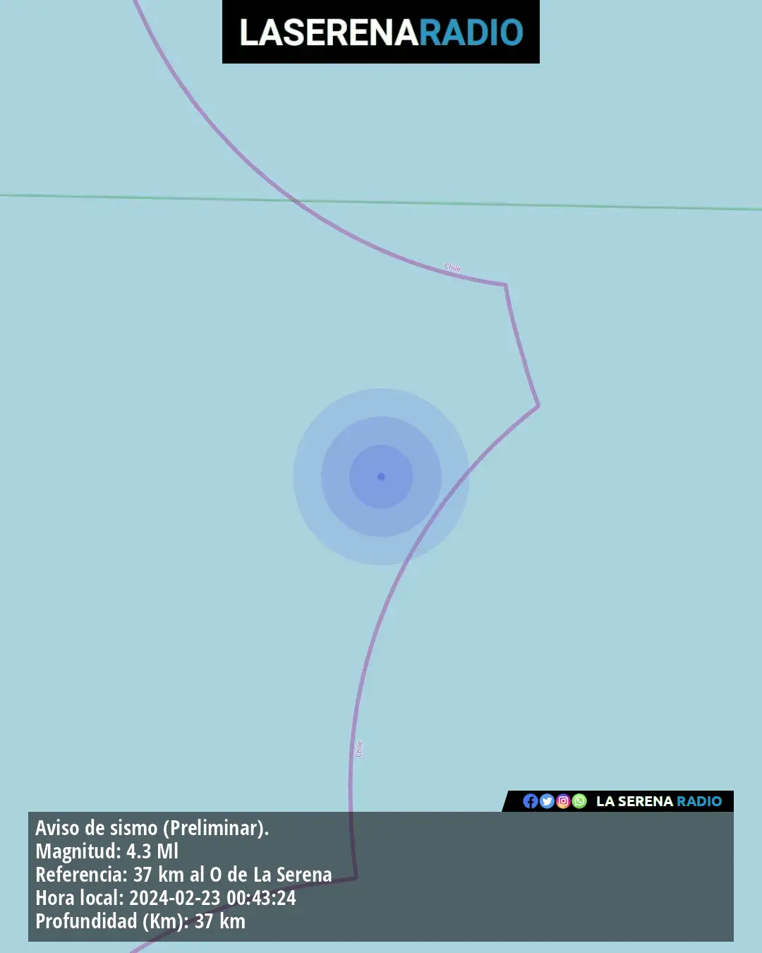 Sismo de mediana intensidad a 37 kilómetros al oeste de La Serena