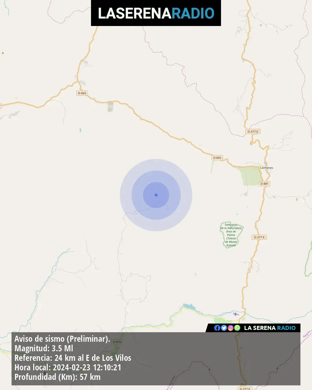 Sismo de menor intensidad a 24 kilómetros al este de Los Vilos