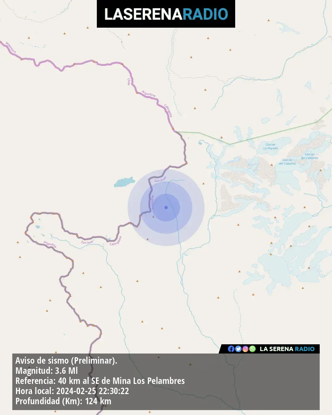 Sismo de menor intensidad a 40 kilómetros al sureste de Mina Los Pelambres