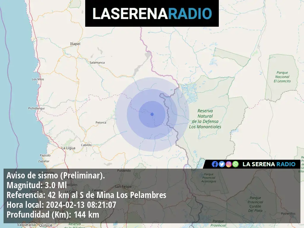 Sismo de menor intensidad a 42 kilómetros al sur de Mina Los Pelambres