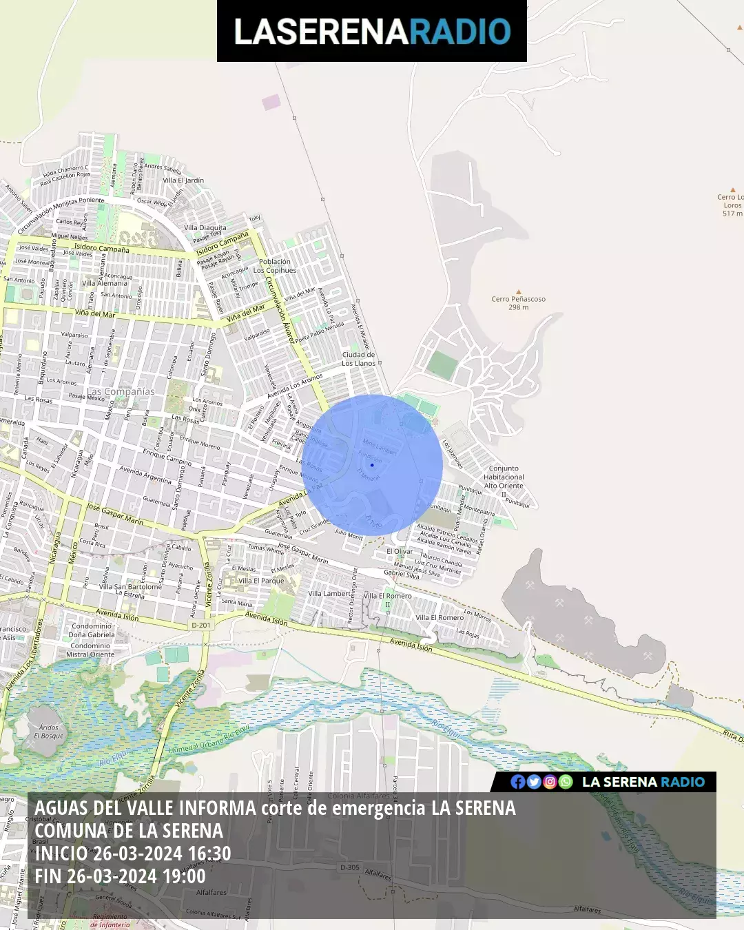 Corte de suministro de agua potable en La Serena