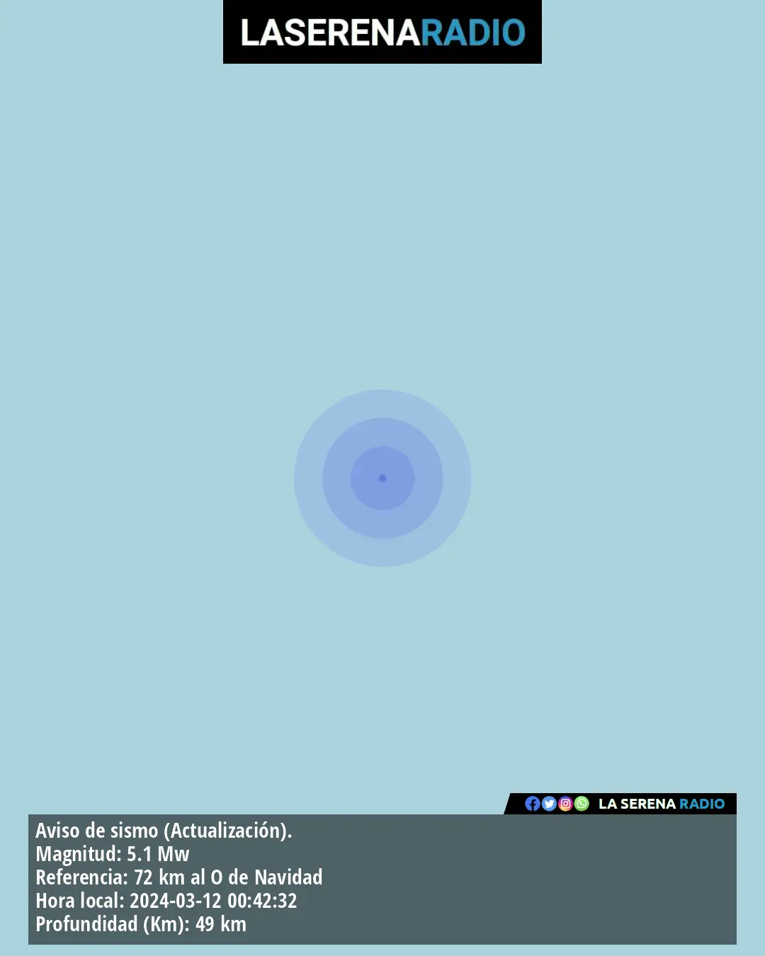 Sismo de mediana intensidad a 72 kilómetros al oeste de Navidad