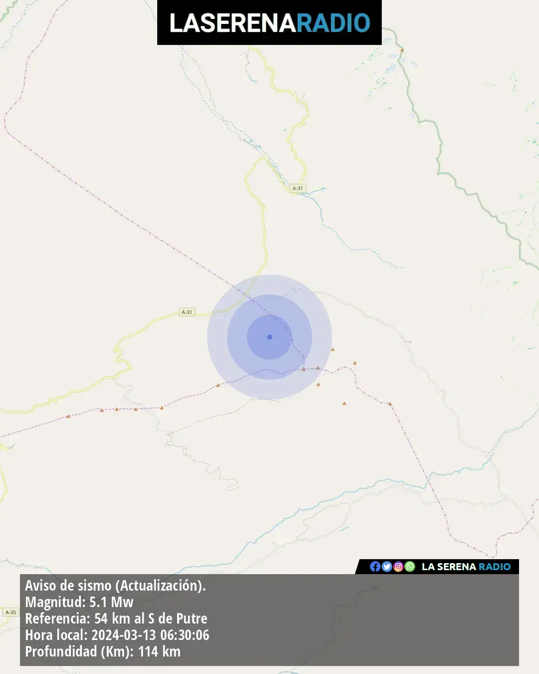 Sismo de mediana intensidad a 54 kilómetros al sur de Putre