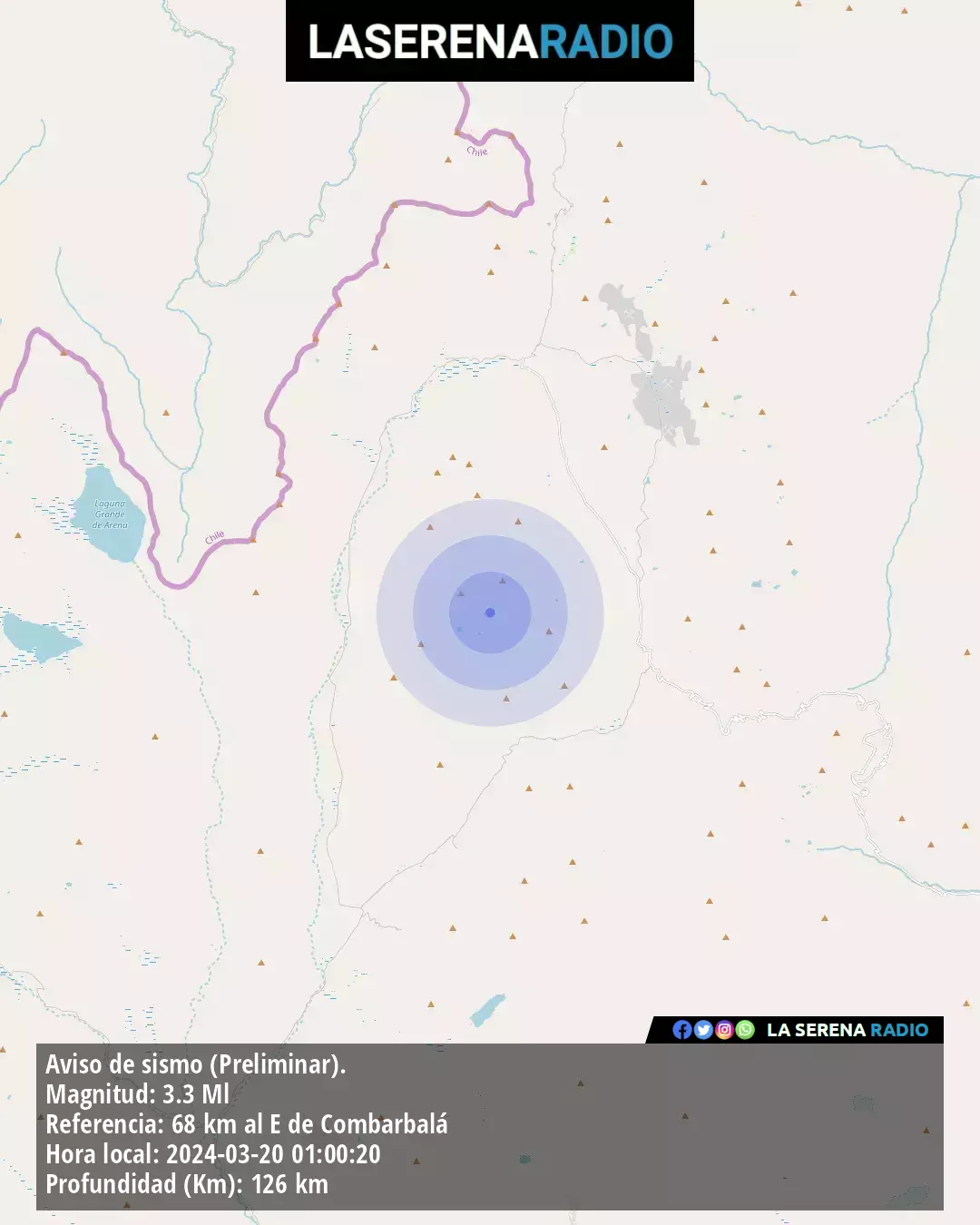 Sismo de menor intensidad a 68 kilómetros al este de Combarbalá