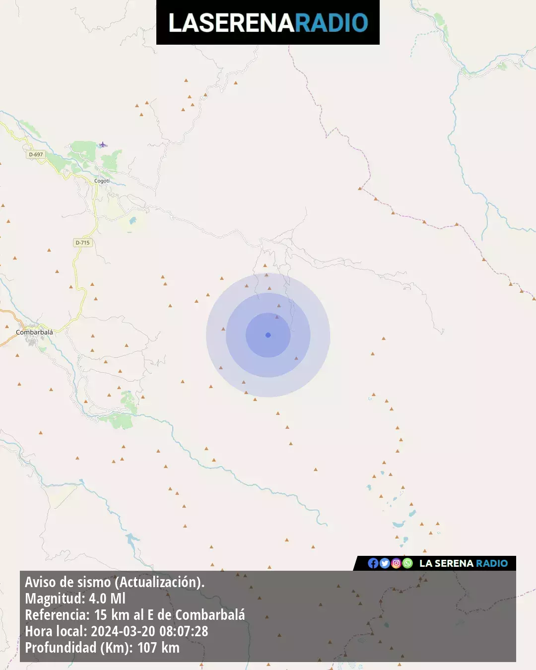 Sismo de mediana intensidad a 15 kilómetros al este de Combarbalá