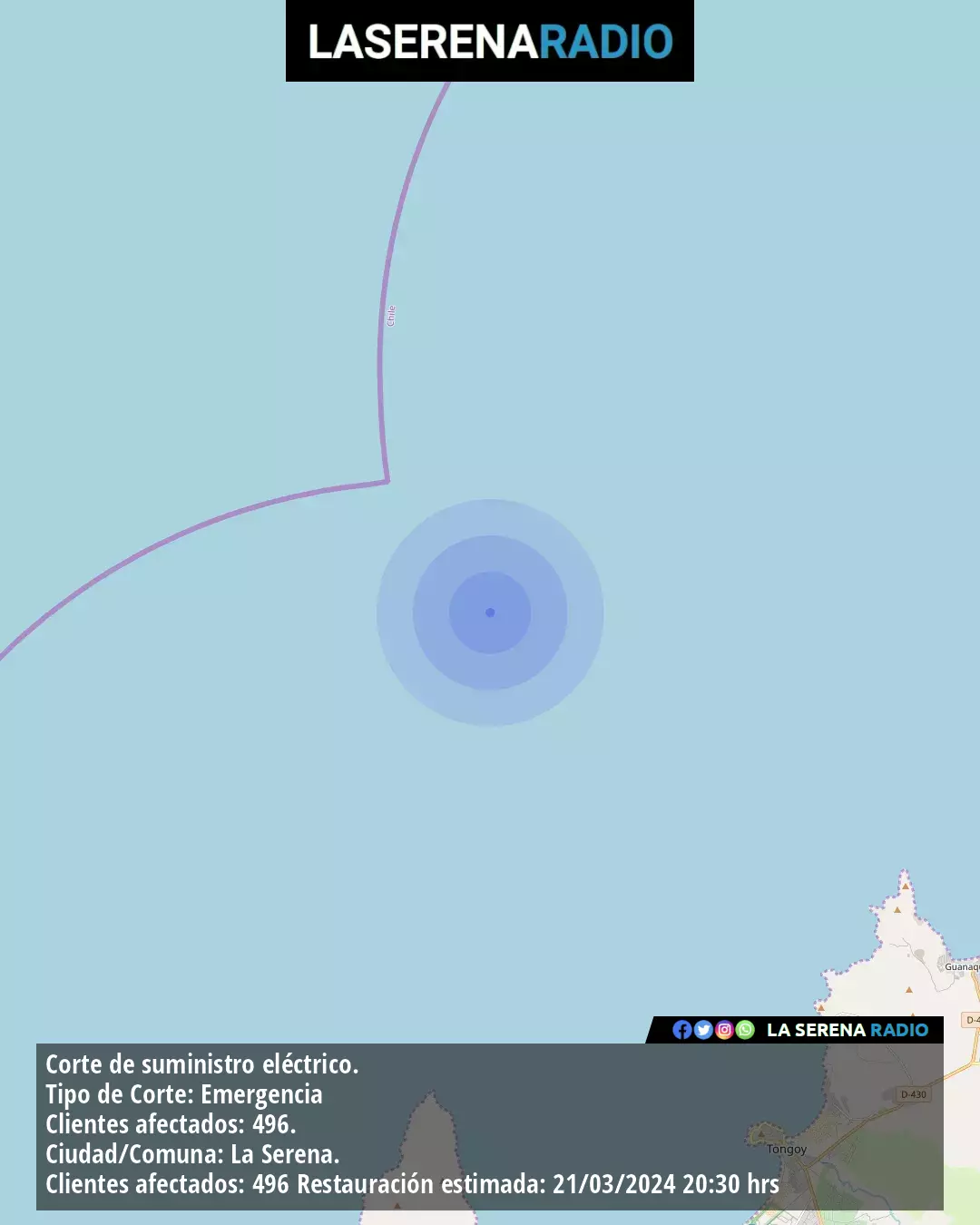 Sismo de mediana intensidad a 22 kilómetros al noroeste de Tongoy