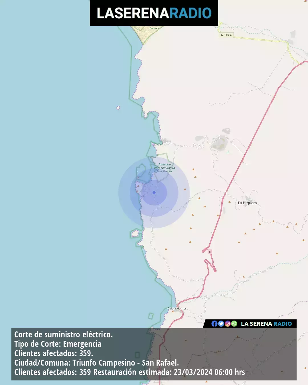 Sismo de menor intensidad a 11 kilómetros al oeste de La Higuera