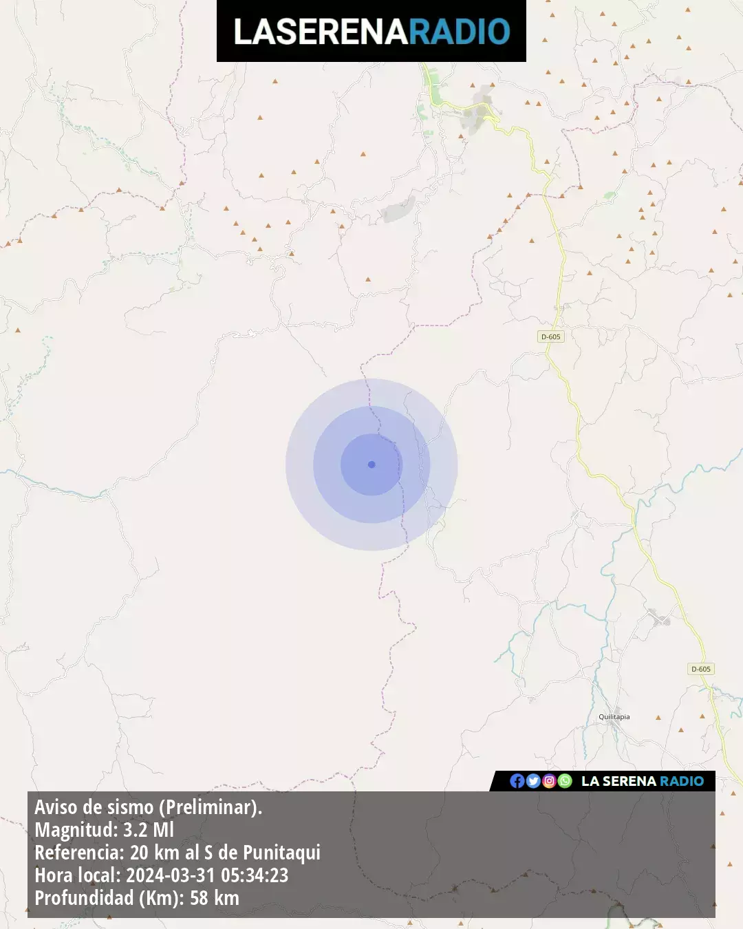 Sismo de menor intensidad a 20 kilómetros al sur de Punitaqui