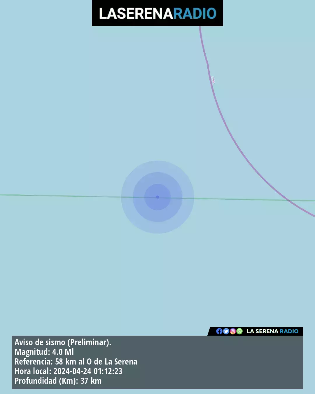 Sismo de mediana intensidad a 58 kilómetros al oeste de La Serena