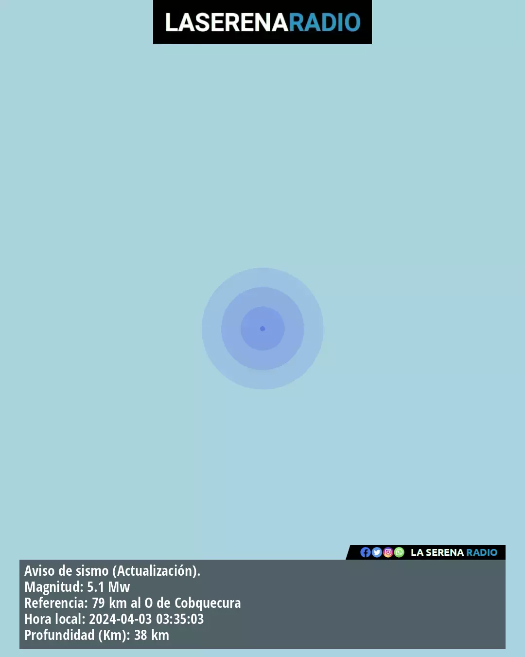 Sismo de mediana intensidad a 79 kilómetros al oeste de Cobquecura