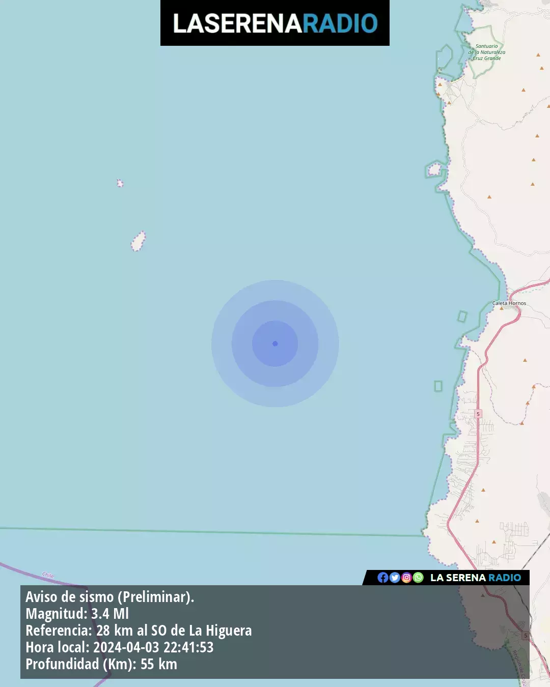 Sismo de menor intensidad a 28 kilómetros al suroeste de La Higuera