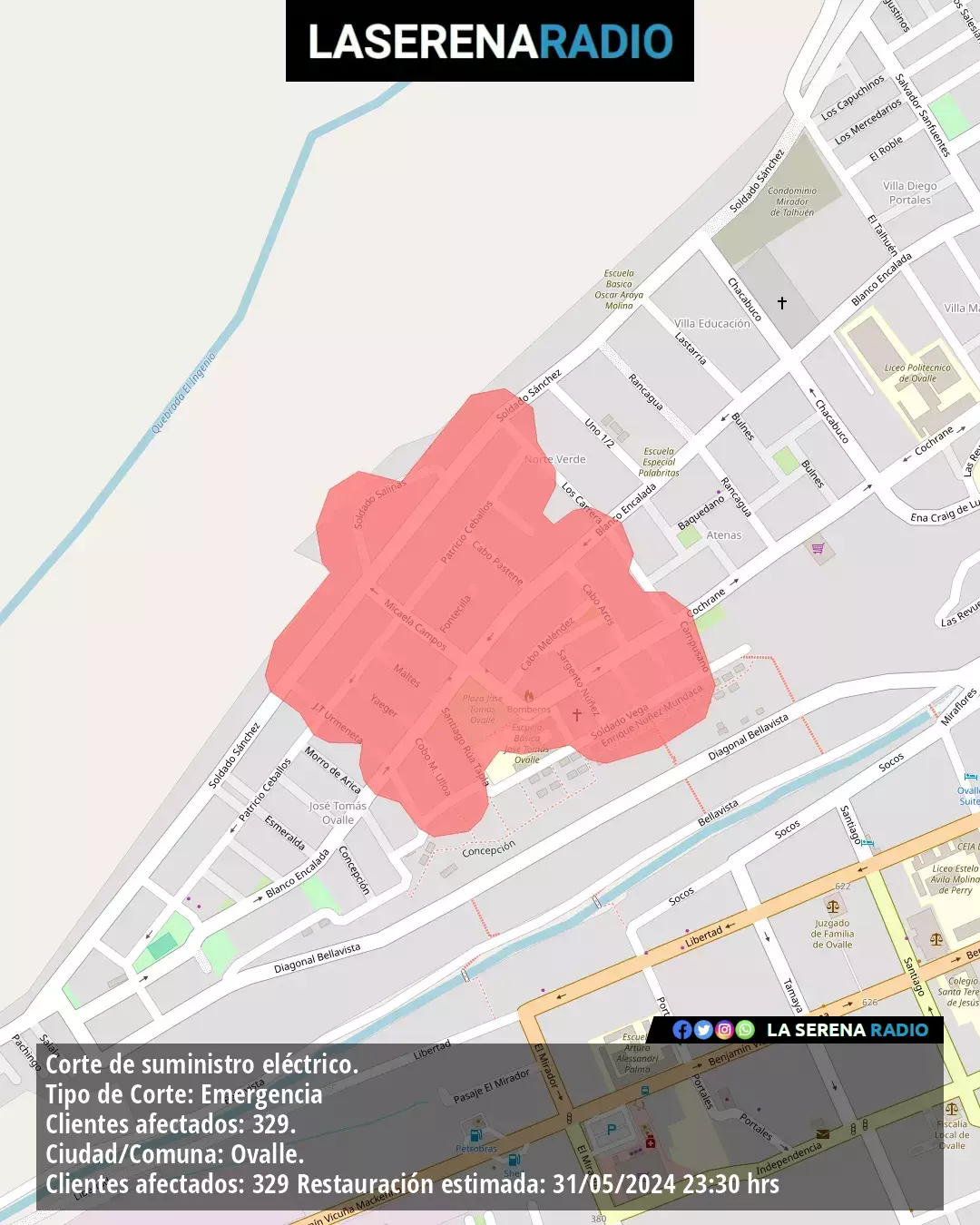 Corte de suministro eléctrico afecta a 329 clientes en Ovalle