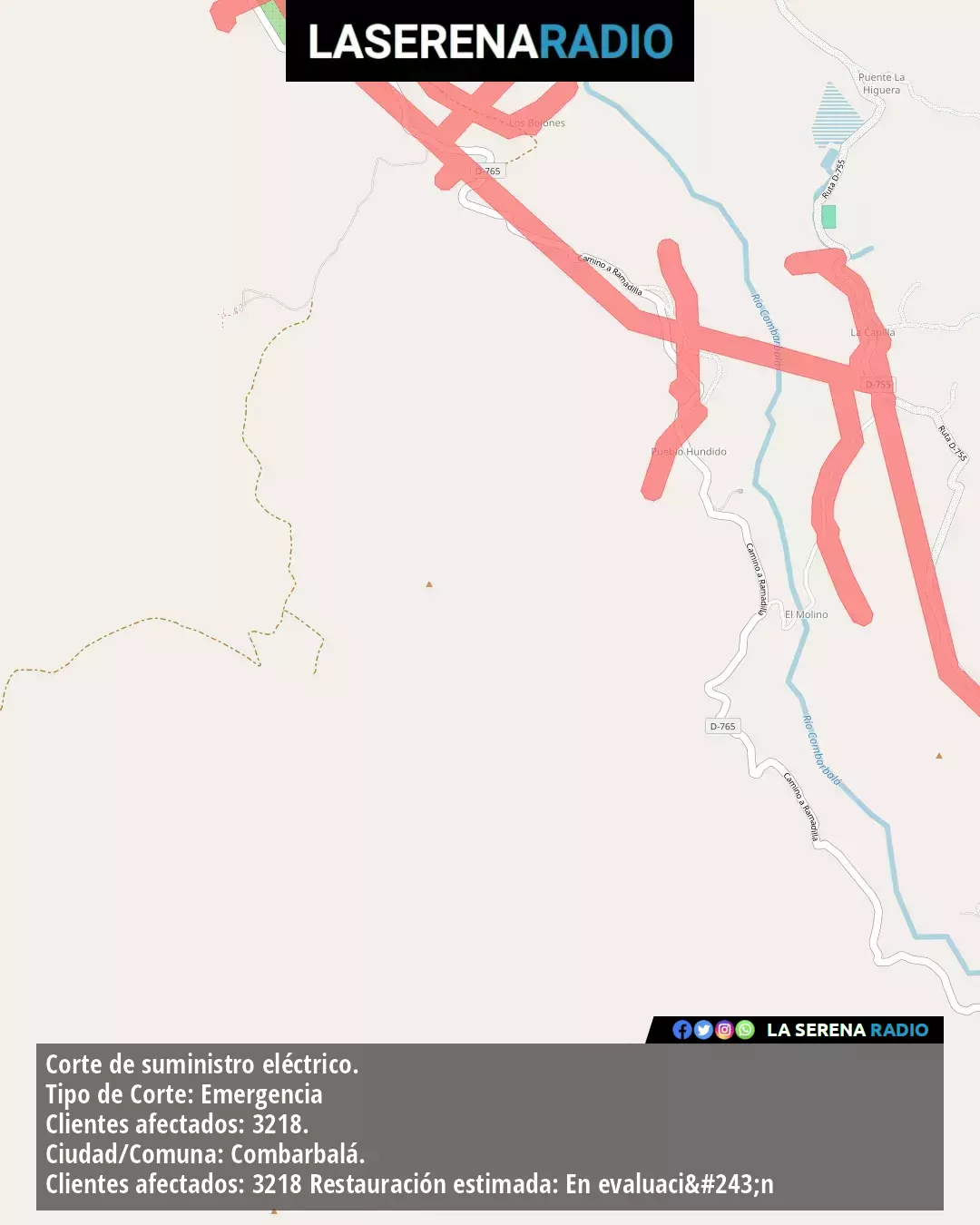 Corte de suministro eléctrico afecta a 3218 clientes en Combarbalá