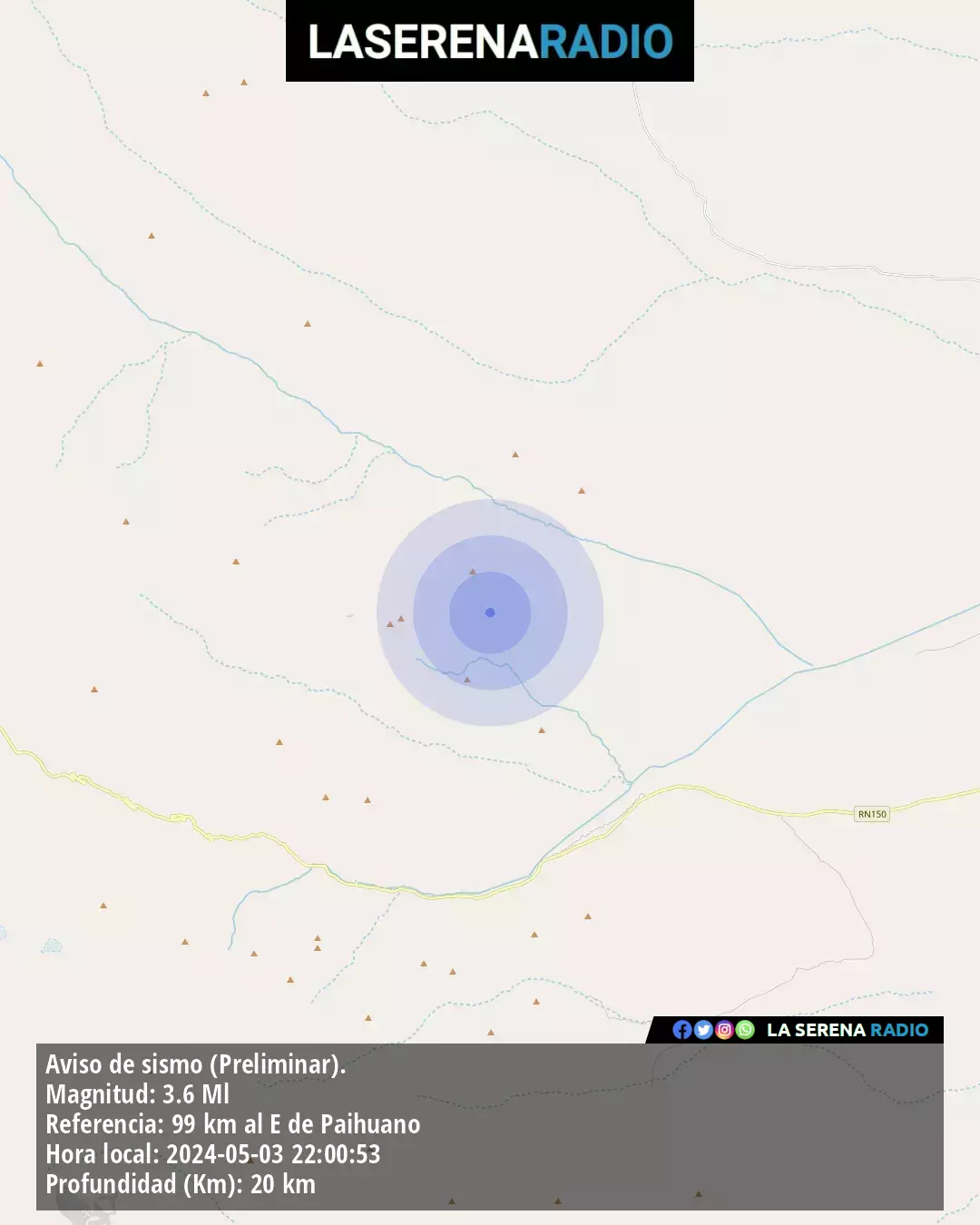 Sismo de menor intensidad a 99 kilómetros al este de Paihuano