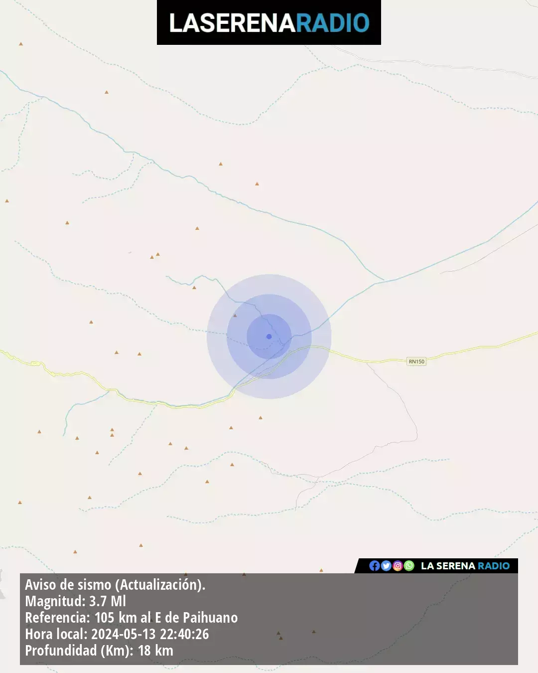 Sismo de menor intensidad a 105 kilómetros al este de Paihuano