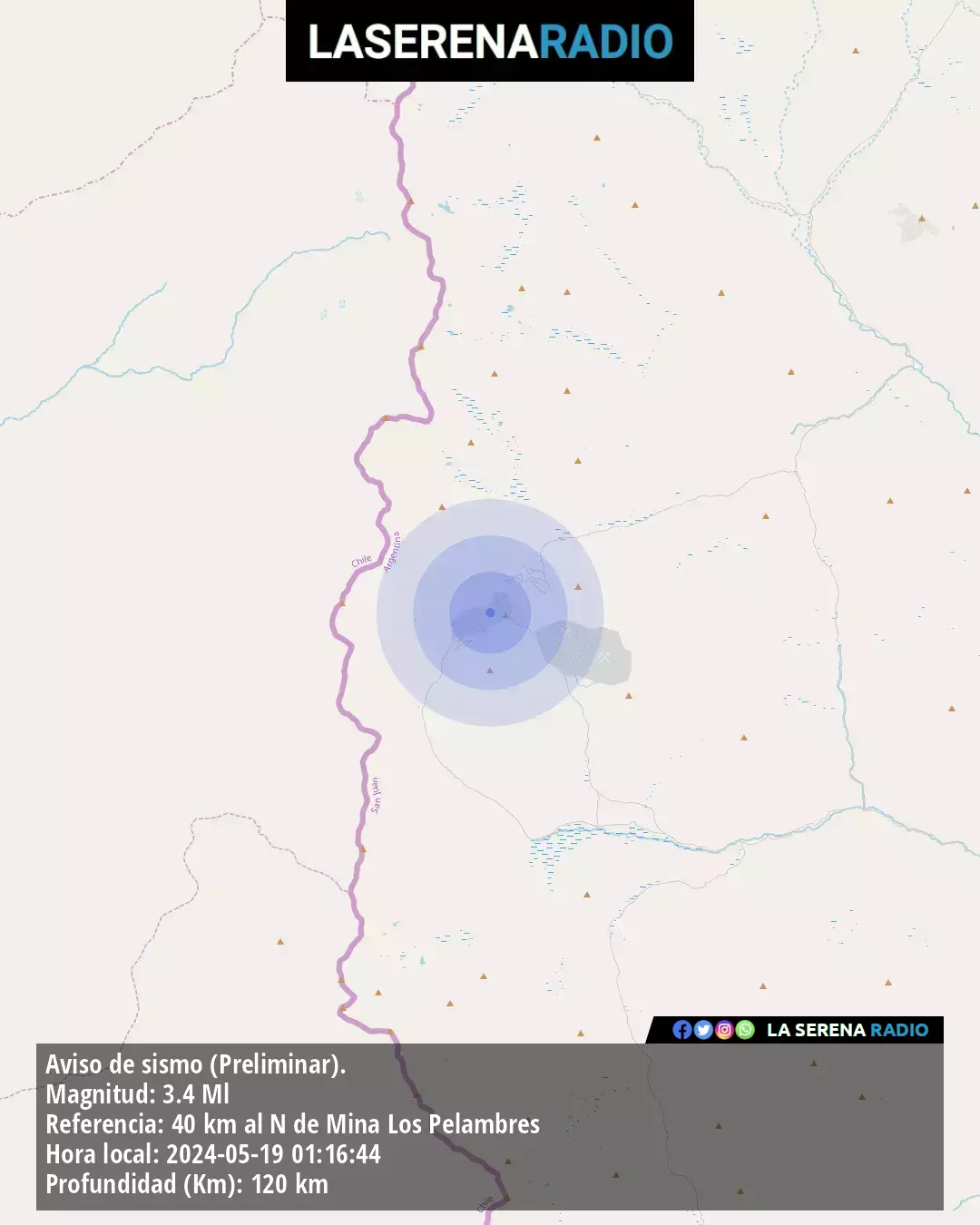 Sismo de menor intensidad a 40 kilómetros al norte de Mina Los Pelambres