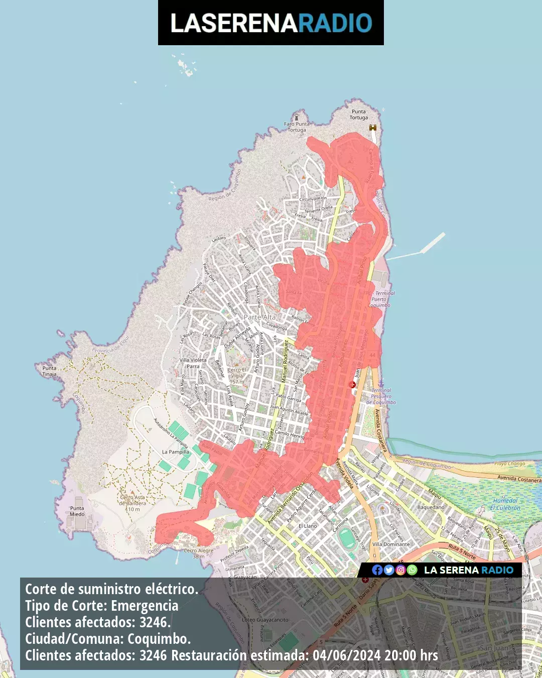 Corte de suministro eléctrico afecta a 3246 clientes en Coquimbo