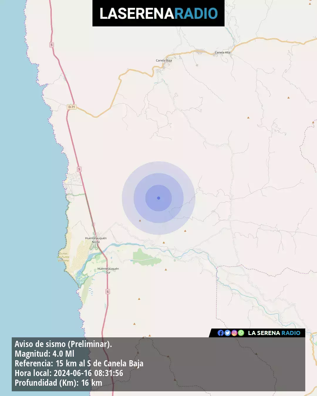 Sismo de mediana intensidad a 15 kilómetros al sur de Canela Baja