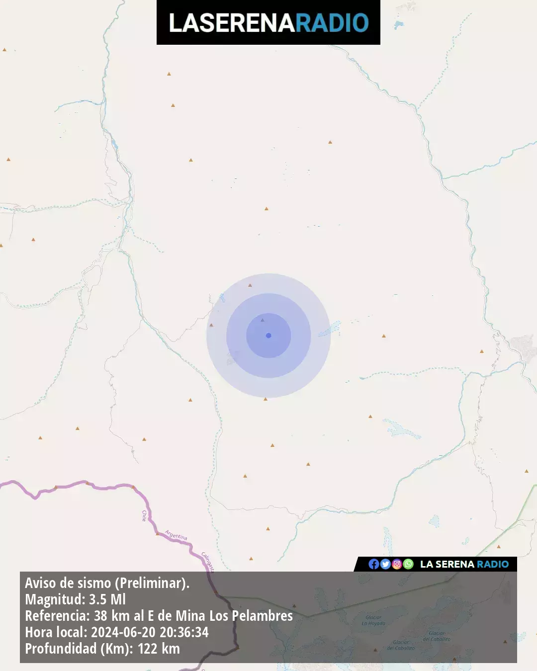 Sismo de menor intensidad a 38 kilómetros al este de Mina Los Pelambres