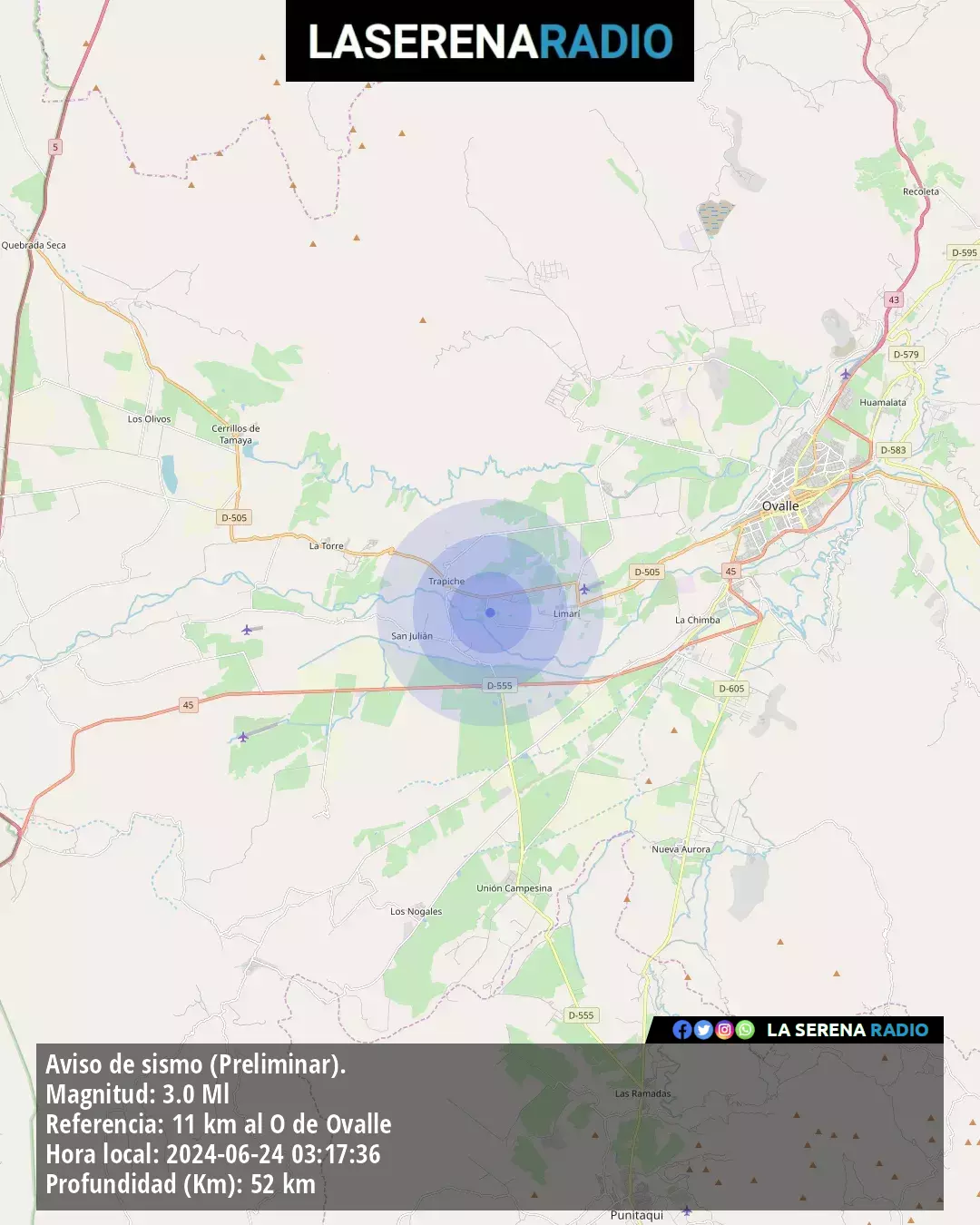 Sismo de menor intensidad a 11 kilómetros al oeste de Ovalle