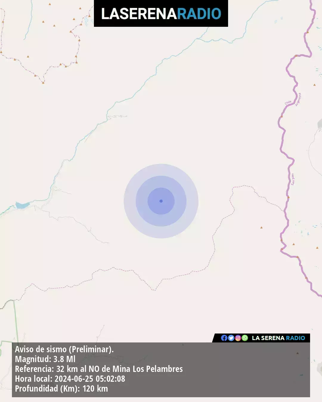 Sismo de menor intensidad a 32 kilómetros al noroeste de Mina Los Pelambres