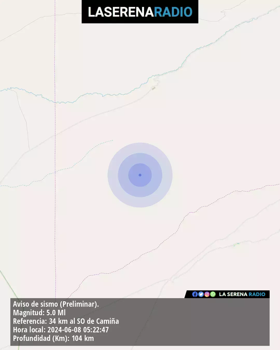 Sismo de mediana intensidad a 34 kilómetros al suroeste de Camiña