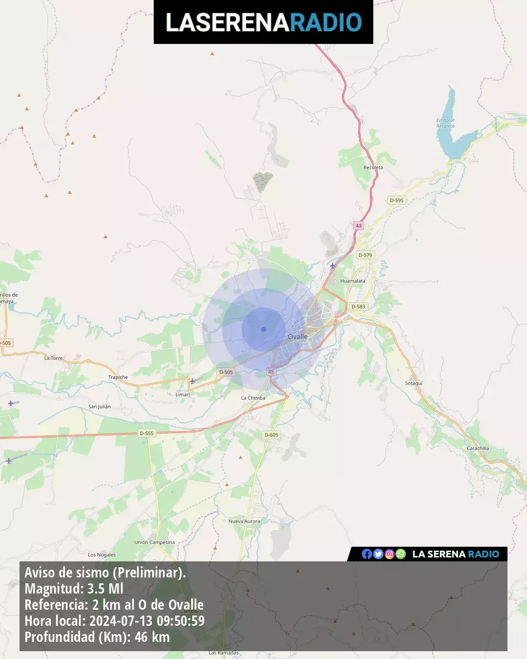 Sismo de menor intensidad a 2 kilómetros al oeste de Ovalle