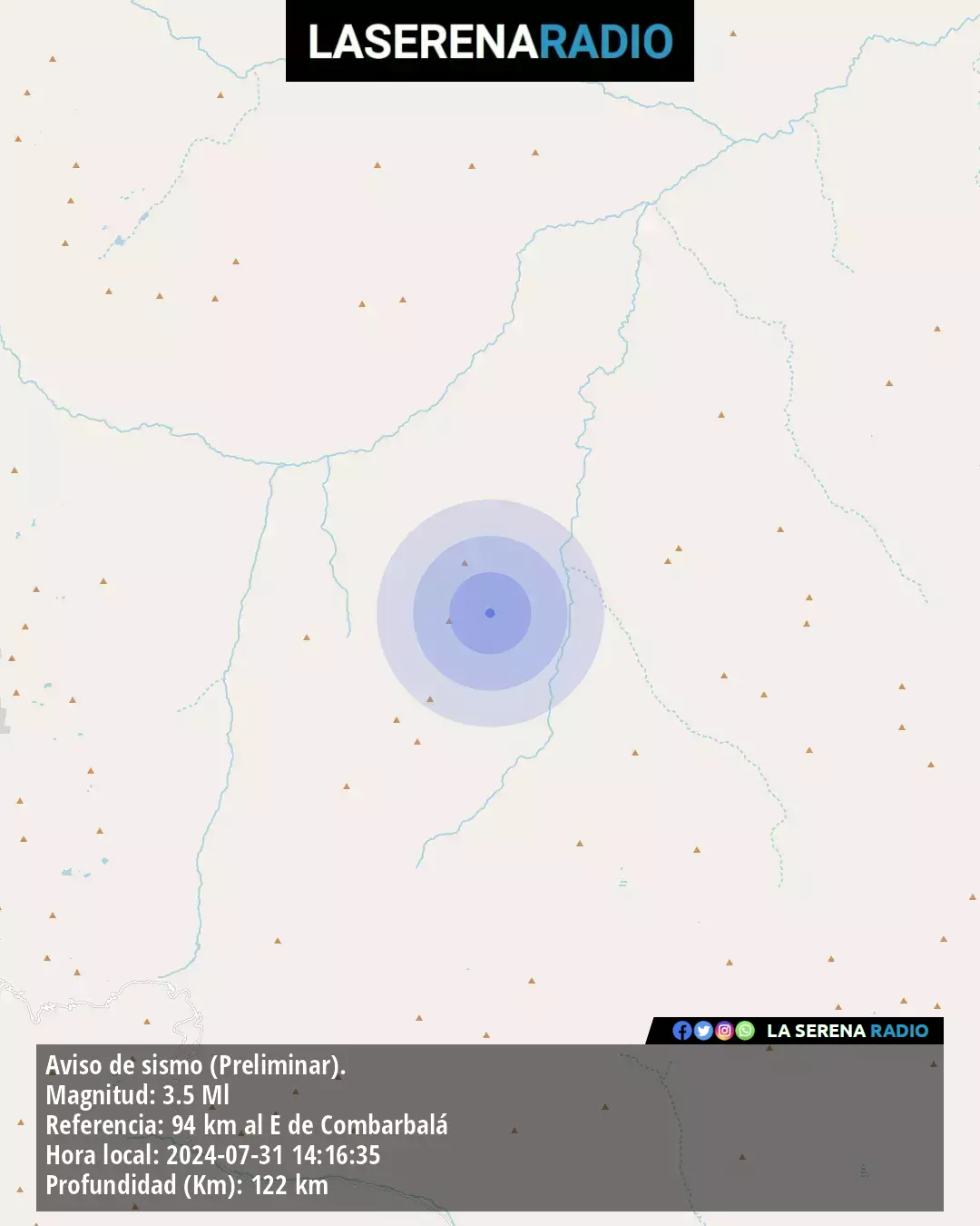 Sismo de menor intensidad a 94 kilómetros al este de Combarbalá