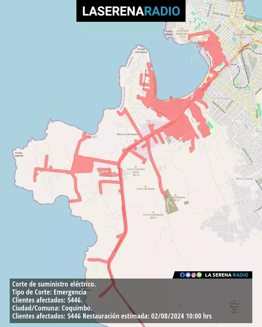 Corte de suministro eléctrico afecta a 5446 clientes en Coquimbo