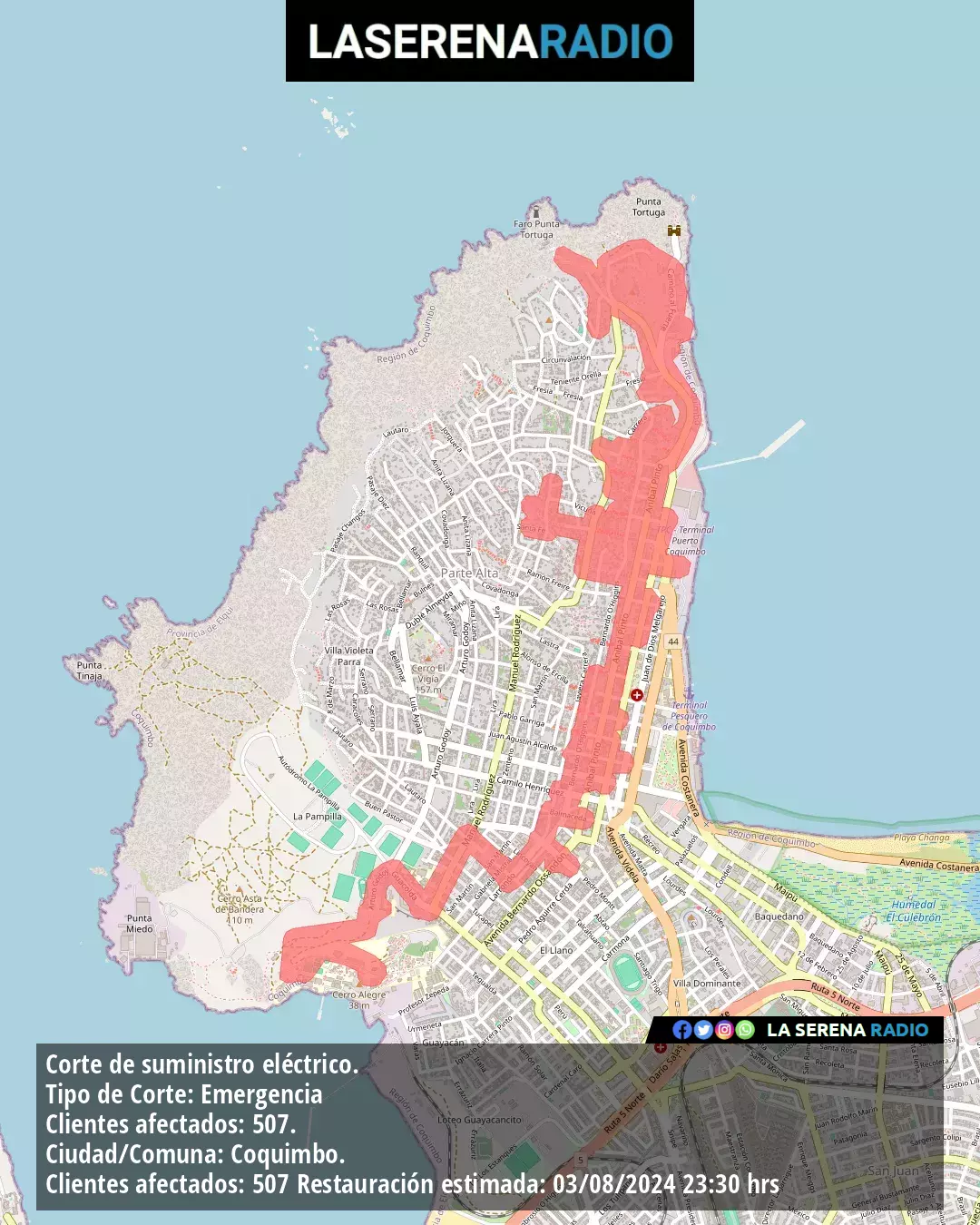 Corte de suministro eléctrico afecta a 507 clientes en Coquimbo