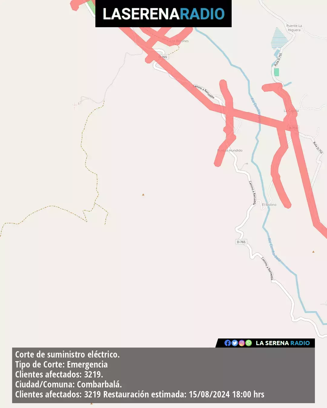 Corte de suministro eléctrico afecta a 3219 clientes en Combarbalá