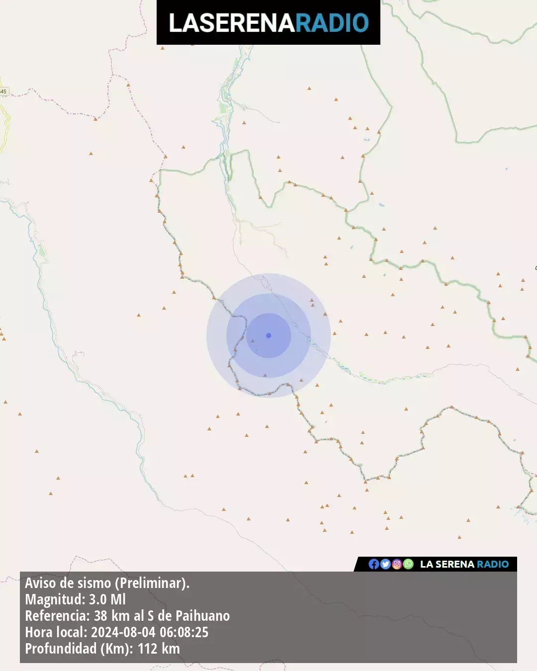 Sismo de menor intensidad a 38 kilómetros al sur de Paihuano