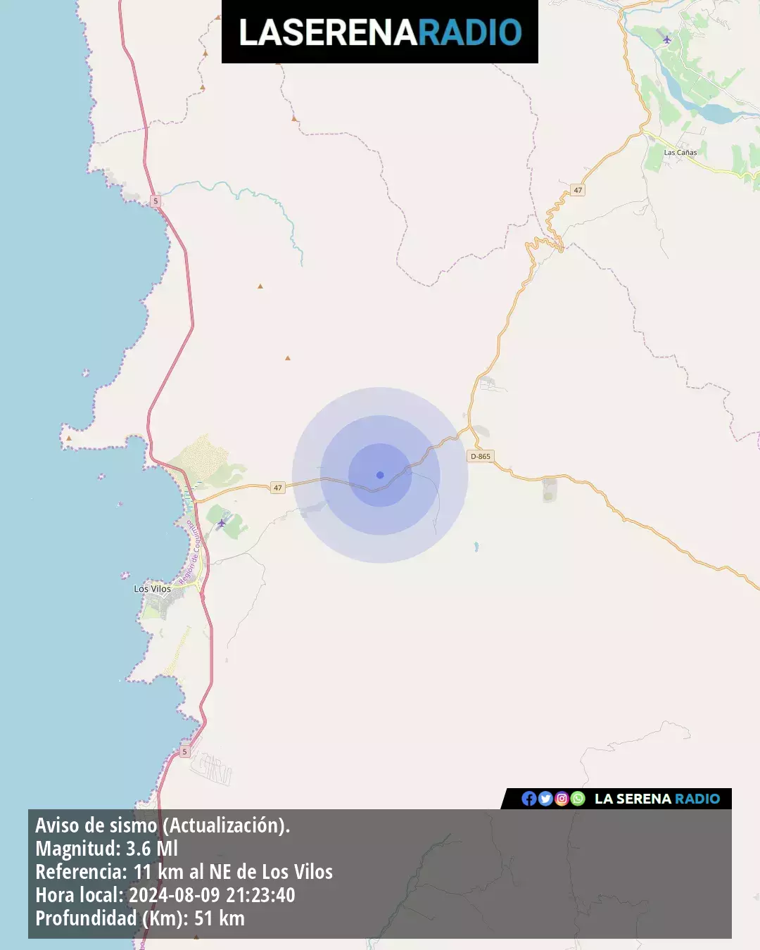 Sismo de menor intensidad a 11 kilómetros al noreste de Los Vilos