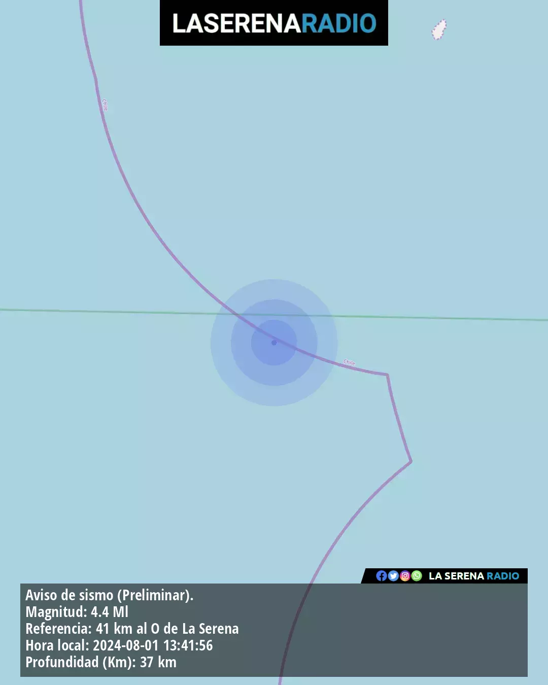 Sismo de mediana intensidad a 41 kilómetros al oeste de La Serena