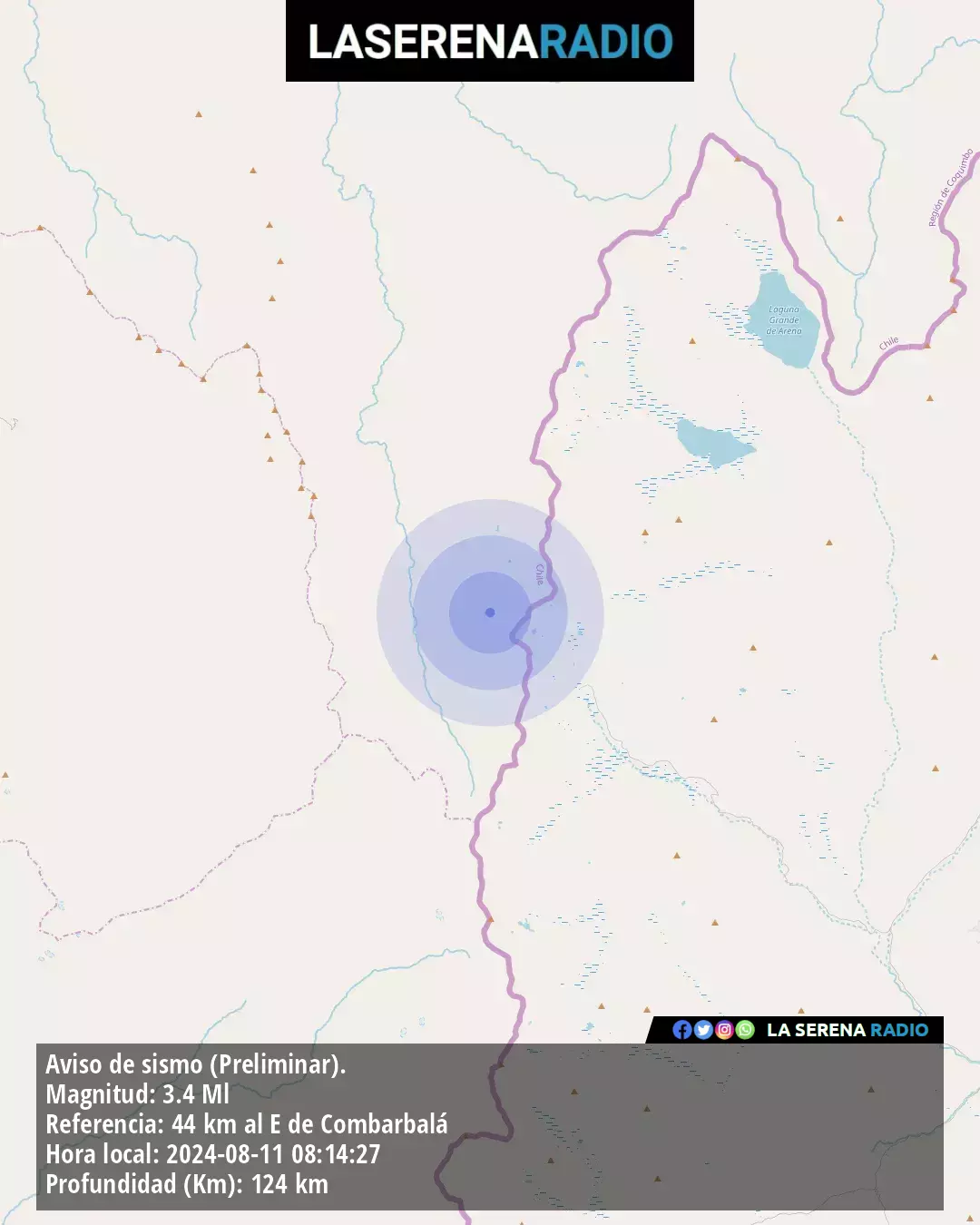 Sismo de menor intensidad a 44 kilómetros al este de Combarbalá