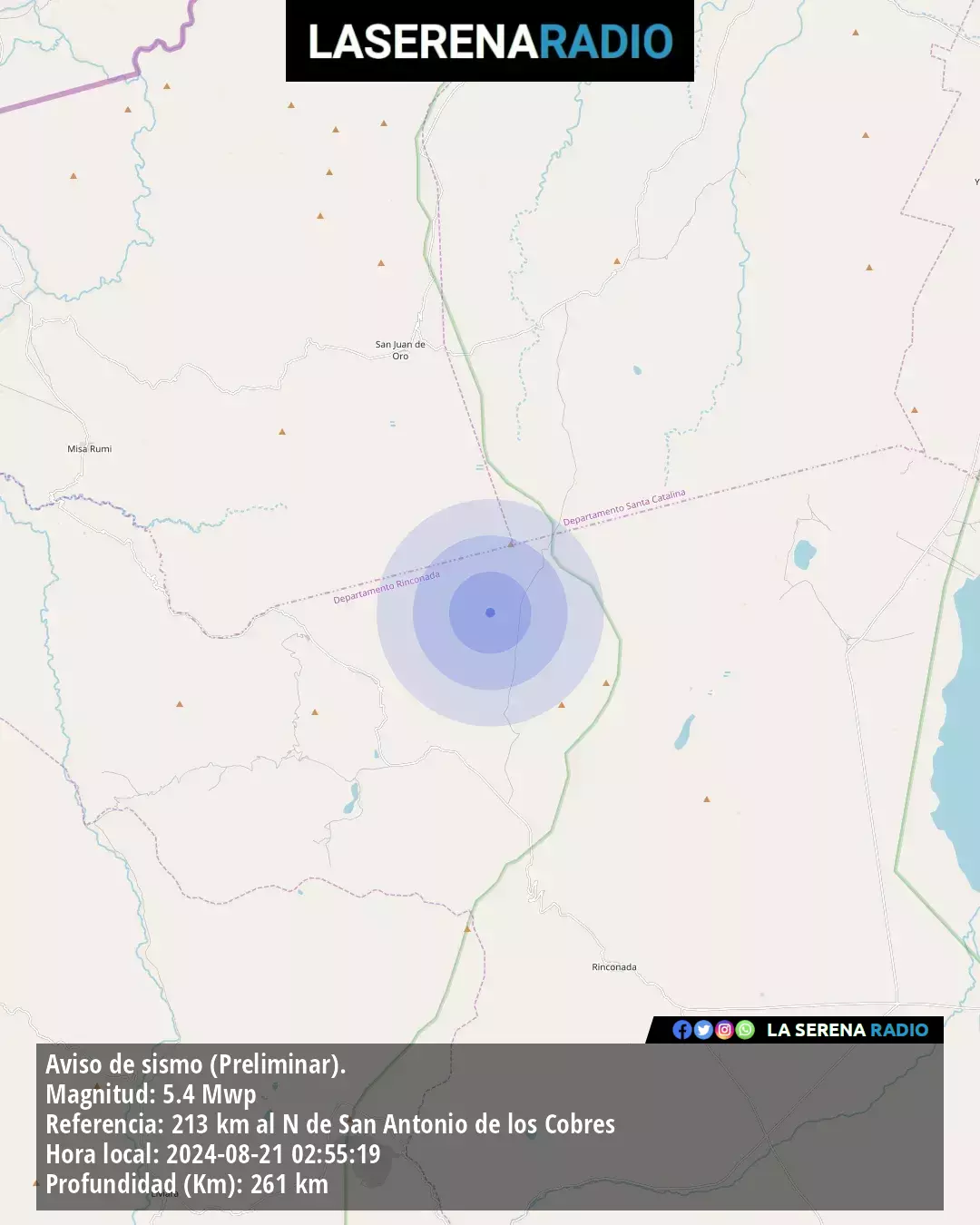 Sismo de mediana intensidad a 213 kilómetros al norte de San Antonio de los Cobres