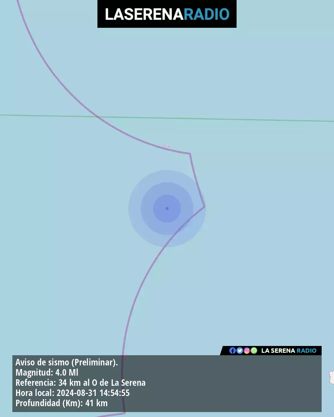 Sismo de mediana intensidad a 34 kilómetros al oeste de La Serena