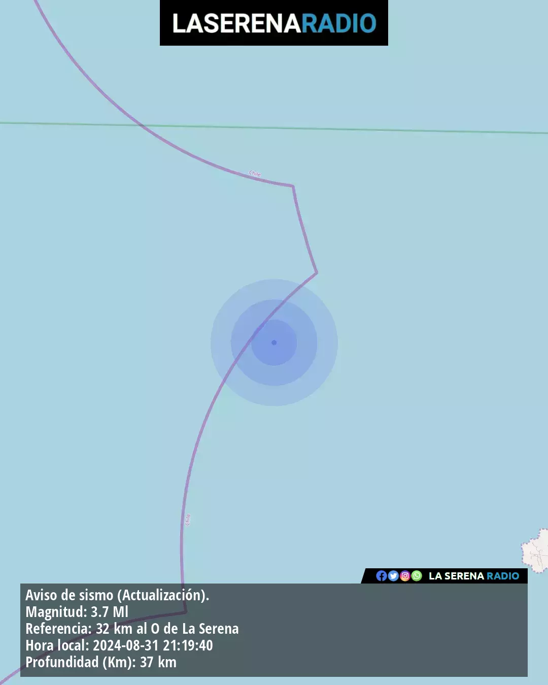 Sismo de menor intensidad a 32 kilómetros al oeste de La Serena