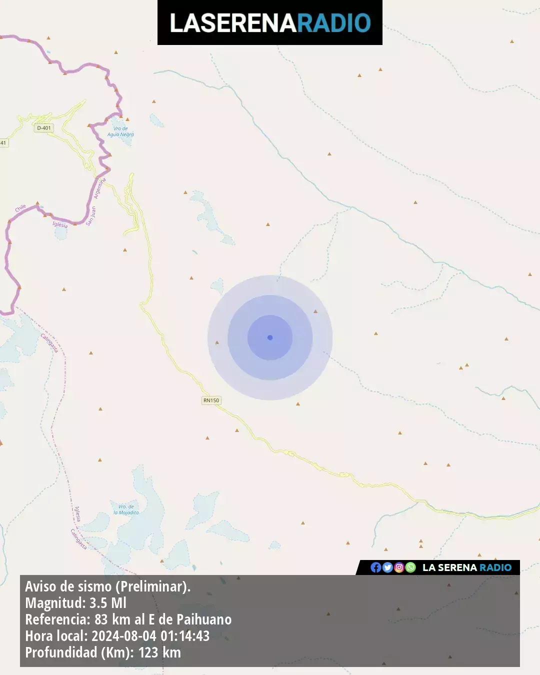 Sismo de menor intensidad a 83 kilómetros al este de Paihuano